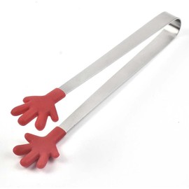 Red Silicone Food Clip,Stainless Steel Snack Food Tongs Nonslip Handles Salad Ice Cube Clamp for Kitchen Accessories Home and Kitchen (Hand Shape)