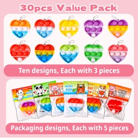 Hiyong Valentines Day Gifts for Kids - Prefilled 30 Valentines Cards with Mini Pop Fidget Toys Bulk- Valentine Exchange Gift for Classroom,School Party Favors for Kids,Valentine's Day Prize Toys