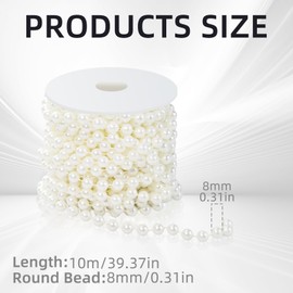 33 Feet Pearls String Garland, 8MM Faux Pearl Beads Garland Roll Strand Chain for Crafts, Artificial Pearls Chain Trim for Wedding Party Flower Valentine Christmas Party Decoration (Beige)