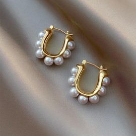 Pearl Earrings for Women Pearl Drop Earrings Gold Pearl Hoop Earrings Women Pearl Dangle Earrings Bridal Wedding Earrings for Brides Mothers Day Gifts