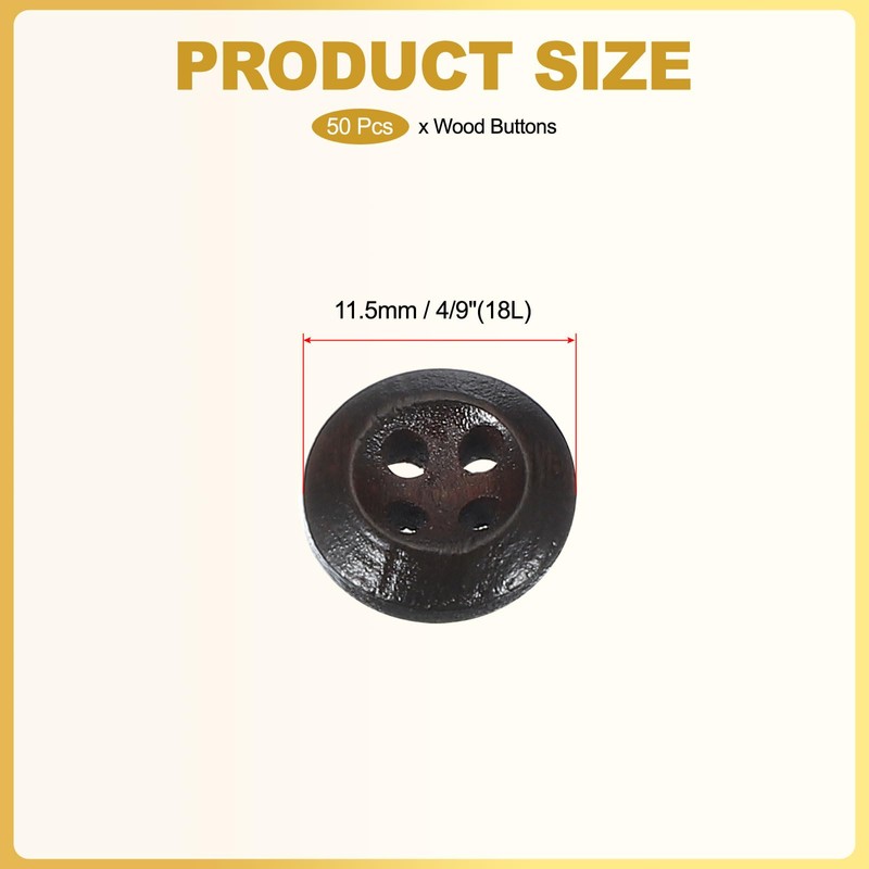 PATIKIL Wooden Buttons 4/9 Inch (11.5mm), 50 Pcs Wood Sewing