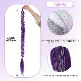 Purple Pigtail y2k Cosplay Hair Extensions with Laser Wire for - Advanced Synthetic Hair Ponytail Suitable for, Role-Play, Themed Parties & Daily Wear - & Maintenance for Skin Tones