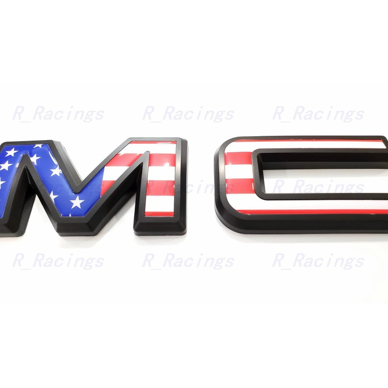 Auto Front & Rear GMC Blue USA Flag OVERLAY Emblem