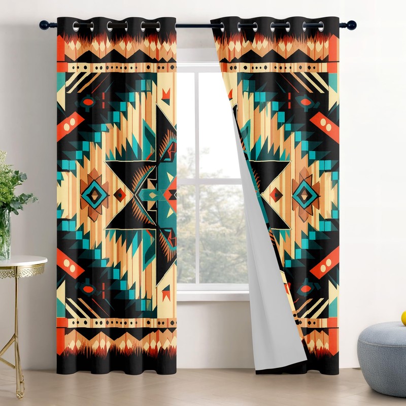 Aztec Curtains 63 Inch Length - Southwestern Native American Patterned