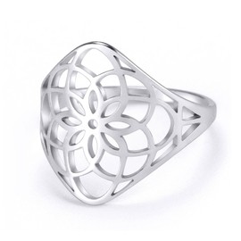 TEAMER Filigree Flower Ring Stainless Steel Elegant Bohemian Finger Ring Wedding Band Ring Exquisite Jewelry for Women, unknow