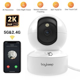 Boykeep Security Camera System Baby Pet Monitor Smart WiFi Night Vision Wired 2K Cam