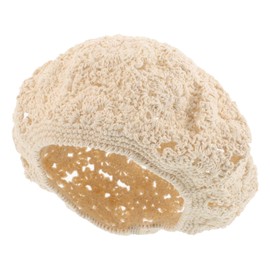 Gatuida French Style Cotton Crochet Beret Hat for Women Hollow Floral Pattern Soft Breathable Cotton Cap Versatile for Casual Outings and Photography Beige