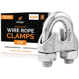 Wire Rope Clamp for Stainless Steel Wire Rope - 1/4" Galvanized U Bolt Style Cable Clips - For Guy Line, Metal Fence, Antenna, Clothesline, Rigging Hardware, Batting Cage - by Xpose Safety Pack of 120