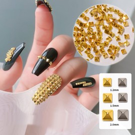 3 Packs Nail Art Punk Rivets Nail Rivets Nails Craft Flatback Spike Studs Punk Style Pointy Top Square Metallic Nail Studs Nail Art Charms Nail Supplies for DIY Manicure Tips Craft, 3 Size, Gold