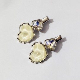 Qingxii Decorr Alloy Rhinestones Love Heart Shaped Hair Clip Girl Women Crystal Gemstone Hair Clips Party Wedding Hair Accessories (White)