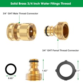 Garden Hose Quick Connectors, Solid Brass 3/4 Inch Thread Fitting, Water Hose Connectors Garden Hose Disconnect 3/4" GHT, No-Leak Male Female (6 Set)
