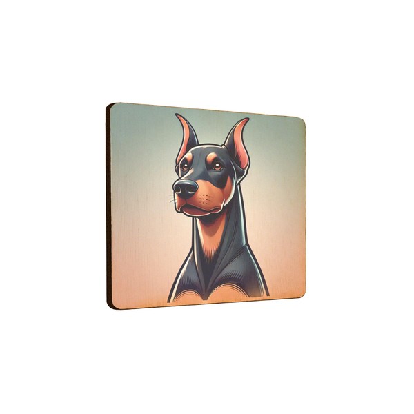 Wooden Fridge Magnet Doberman Dog Artwork with Retro Style, Unique