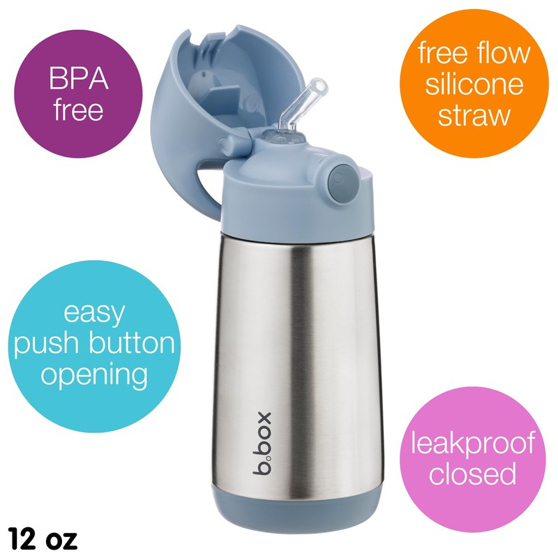 b.box Insulated Drink Bottle with Straw, Cold Insulation, Heat Retention,