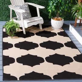 SAFAVIEH Courtyard Collection Area Rug - 5'3" x 7'7", Beige & Black, Non-Shedding & Easy Care, Indoor/Outdoor & Washable-Ideal for Patio, Backyard, Mudroom (CY6162-256)