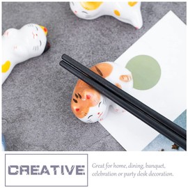 Healeved 5pcs Ceramic Fortune Cat Chopstick Rests Creative Cutlery Organizer for Elegant Dining Stable Hold for Chopsticks Tableware Easy to Clean Portable Design