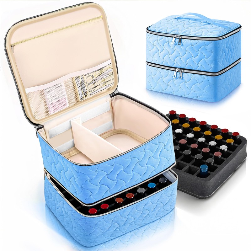 DreamGenius Nail Polish Organizer Case Holds 42 Bottles, Portable Double-Layer
