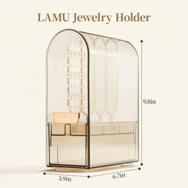 LAMU Jewelry Stand Holder with Cover,Classified Storage Organizer for Rings Necklace Earrings Bracelets,Waterproof & Dustproof Jewelry Stand Rack for Women