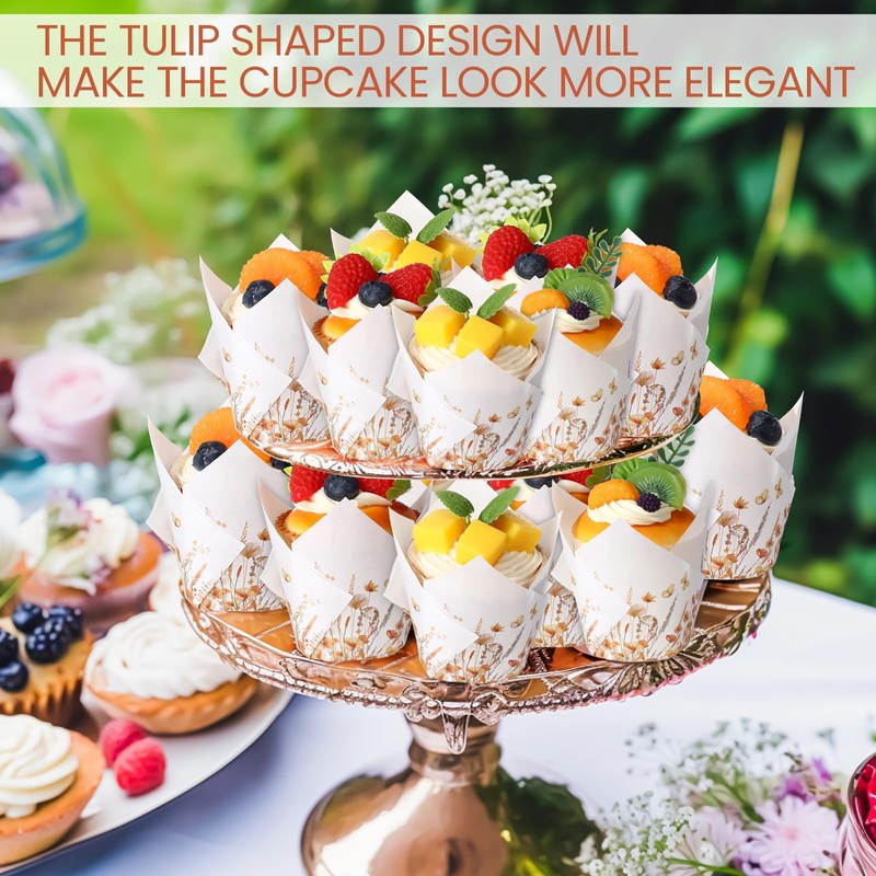 Maxdot 200 Pcs Fall Floral Tulip Cupcake Liners for Baking