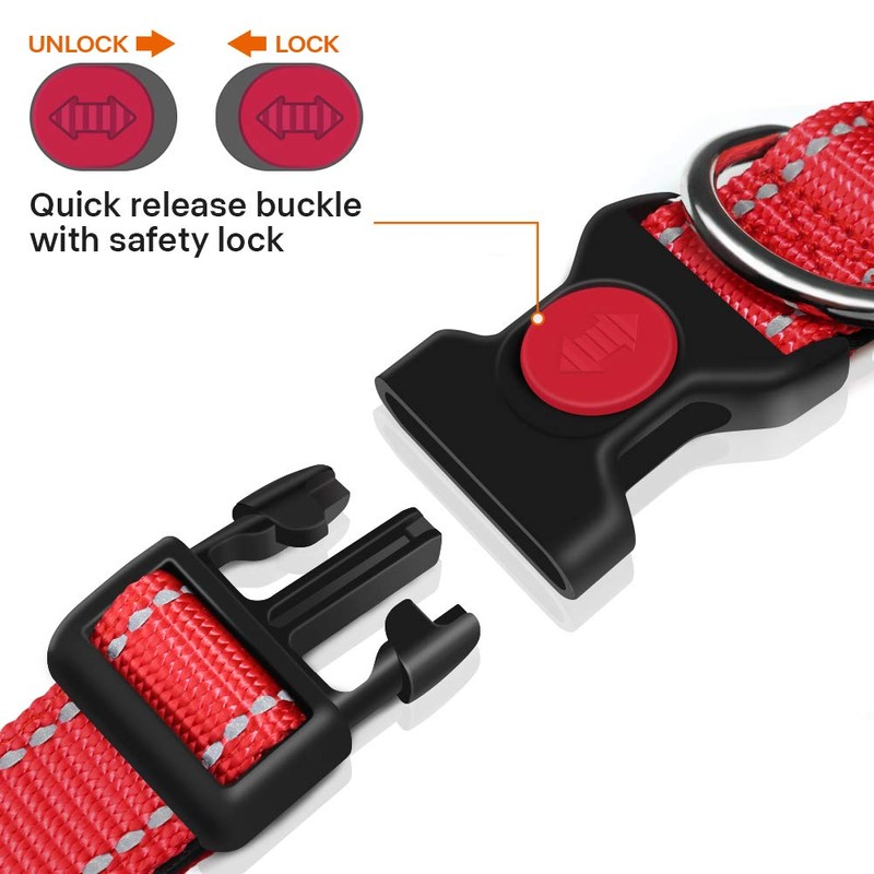 Taglory Reflective Nylon Dog Collar with Safety Buckle, Adjustable Pet
