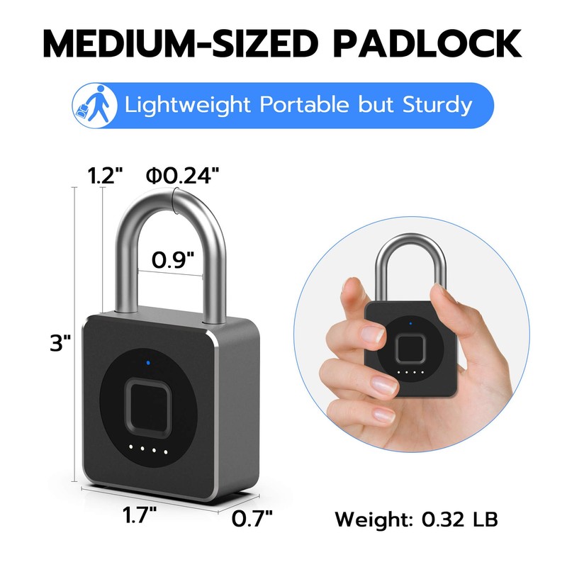 eLinkSmart Fingerprint Gym Locker Lock, Keyless Biometric Padlock, Weatherproof Electronic
