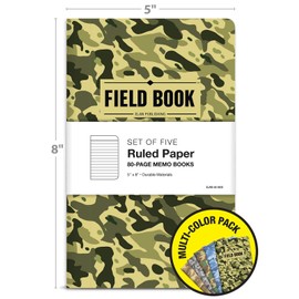 Field Notebook/Journal - 5"x8" - Camouflage - Lined Memo Book - Pack of 5