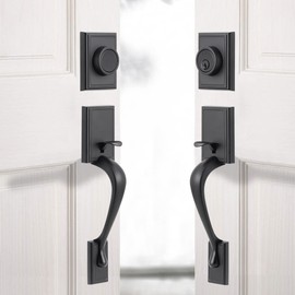 GUA OYH Double Door Handle Set with Lever - Matte Black Heavy Duty Double Handleset - For Front or Office Door