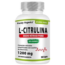 Precursor de óxido nítrico puro, vasodilatador natural. L Citrulina 1200 mg, Línea Pure, con Piperina, absorción mejorada. Purely Organics 90 cápsulas.
