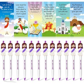 48 count Christian Pens  Set Easter  Loves You Ballpoint Pen with  Verse Bookmarks for  Sunday School Prize  Scripture Religious Pen for Easter Party(Retro Style) - Color: Jesus Style