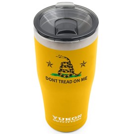 Yukon Outfitters Freedom High Grade 18/8 Corrosion-Resistant Stainless Steel Double Wall Vacuum Tumbler (20 oz/ 590ml) - 7.3" H x 3.4" Top dia. / 2.7" Bottom dia., Gold with Dont Tread On Me Print
