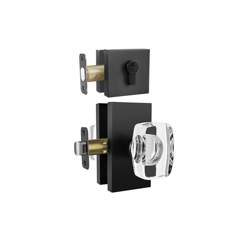 Dllween Crystal Glass Passage Door Knob and Single Cylinder Deadbolt
