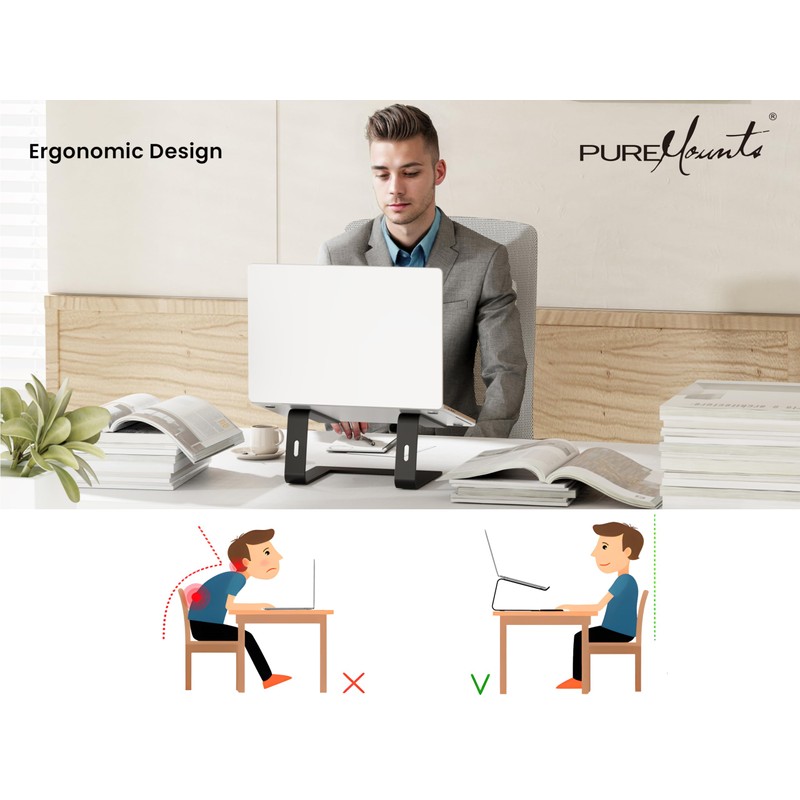PureMounts Laptop Stand, Ultra-Slim, Ergonomic Aluminium Notebook Holder with Ventilation