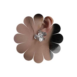 Inateannal Vintage Large Flower Earrings Silver Metal Flower Earrings Statement Flower Leaf Earrings Hammered Floral Stud Earrings Jewellery For Women, Zinc, No Gemstone
