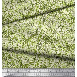 Soimoi Viscose Chiffon Fabric Leaves & Floral Batik Print Fabric by metre 42 Inch Wide