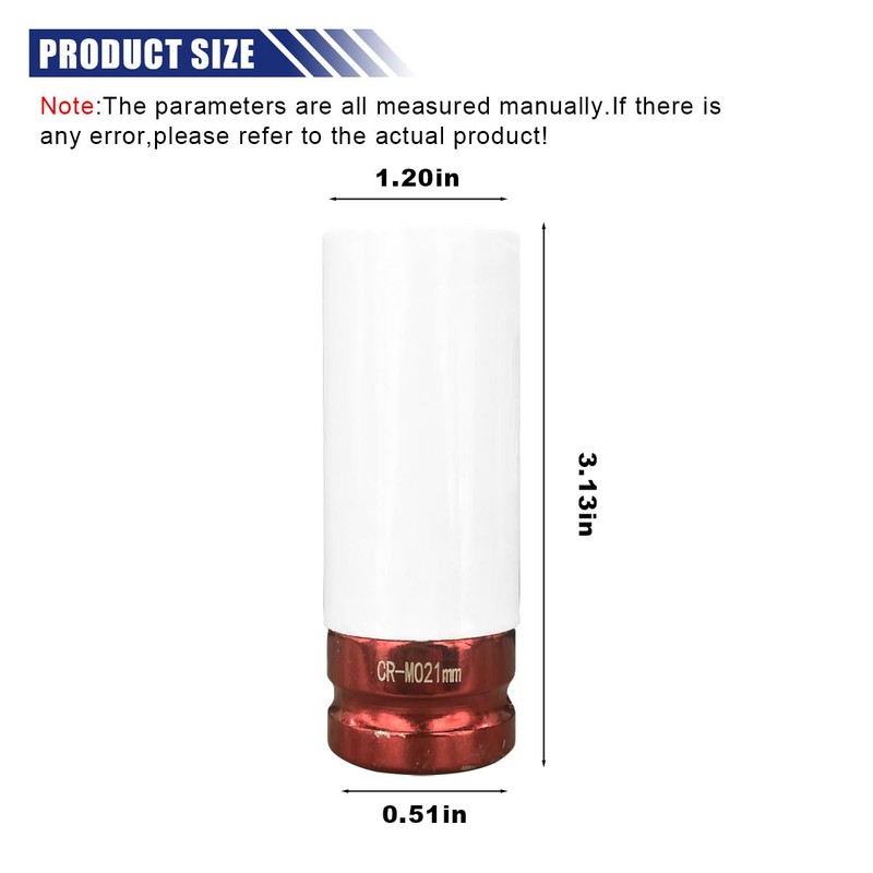 1/2" Drive 21 mm Lug Nut Impact Socket, Non-Marring Deep