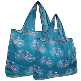 allydrew - Bolsas plegables de nailon reutilizables para comestibles, tamaño grande y pequeño, juego de 2 bicicletas