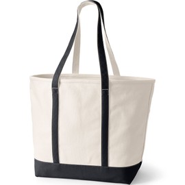 Lands' End Natural Long Handle Open Top Canvas Tote Natural/black X-Large