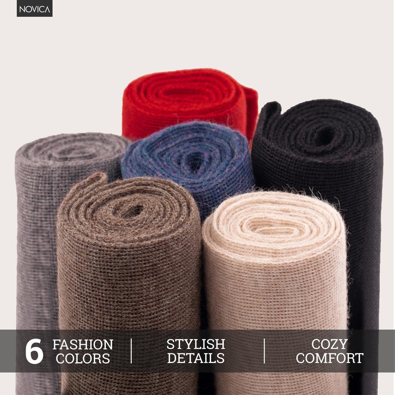 NOVICA Knitted Alpaca Blend Scarf Winter Fall (Red)