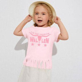 Girls Western Shirt Toddler Cowgirl T-Shirt Tassels Im The Problem Shirts Country Concert Outfit Summer Tops Pink