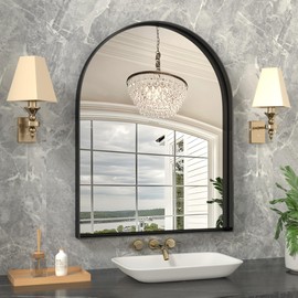 YYXW Bathroom Mirror 24 x 36 Black Arched vanity Mirrors, Metal Frame Black Matte Brushed Wall Mirror, Bathroom Mirrors for above Sink, Arched mirors for wall, Large Wall Mirror.