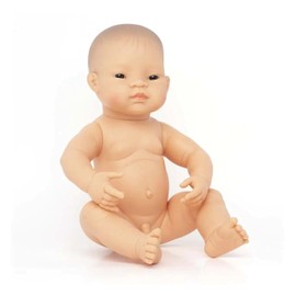 Miniland Asian Boy Newborn Baby Doll 15.75", Anatomically Correct, for Children 10 Months and Older, Soft Vinyl Body, Made in Spain, Defined Facial Features