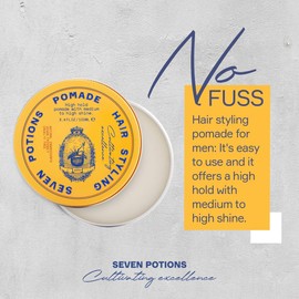 Seven Potions Men's Natural Pomade — Natural, Water-Based, High Shine, High Hold Hair Styling Product — 100% Vegan, Cruelty Free (100ml)