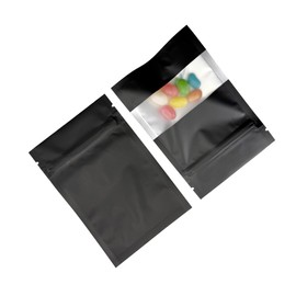 PABCK 100Pcs Clear Window Matte Mylar Pack Food Storage Bag for Zip Heat Seal Bag Lock Resealable Pouch Smell Proof Zipper Lock Coffee Packet (Black, 8x12cm (3.2x4.7 inch))