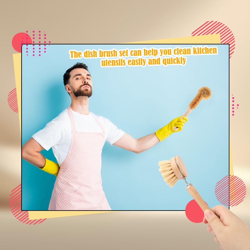 15 Pcs Bamboo Dish Brush Set with 65 Ft Hemp