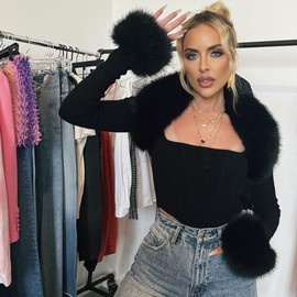 XPONNI Womens Y2k Cropped Knit Long Sleeve Fur Trim Fluffy Top Y2k Cardigan (as1, alpha, l, regular, regular, Large)