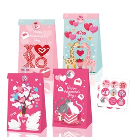 mdgfge Valentine's Day Paper Heart Love Bags Goodies Treats Candy Bags Love Theme Cute Design Snack Dessert Wrapping Package Decor for Valentine's Day Anniversary Party Favors Supplies (12 Pcs)