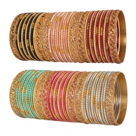 Touchstone New Indian Bollywood Glamorous Fashion Wrist Enhancing Shimmering Golden Glitters Textured Multicolor Designer Jewelry Bracelets Bangle Chura. Set of 72 in Gold Tone for Women.