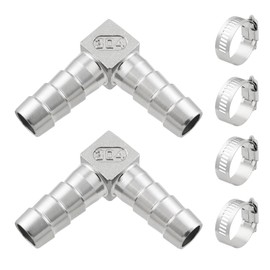 Goldpea 10mm(3/8") Barbed Stainless Steel 304 Hose Barb Elbow 90 Degree L Right Angle Fitting for Water/Fuel/Air with 4 Hose Clamps (Pack of 2)