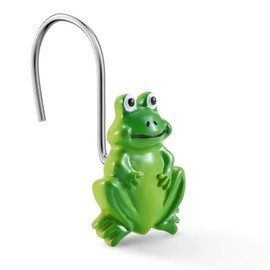 CHICTIE Frog Shower Curtain Hooks Rings,Set of 12 Green Decorative Shower Curtain Hooks,Stainless Steel Rustproof Animal Shower Rings for Bathroom