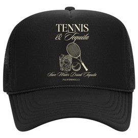 Tennis & Tequila Trucker Hat | Vintage Cowboy Cowgirl Western Trendy | Premium Mesh Foam Snapback Hat for Men & Women (US, Alpha, One Size, Black)