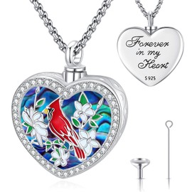 Eusense cremation jewelry for human ashes of loved one memorial urn necklace for women keepsake heart Cardinal pandant red bird locket holder